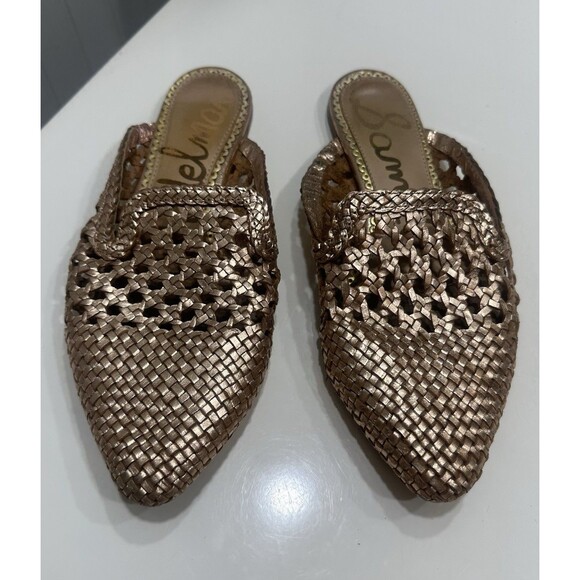 Sam Edelman Navya Slip On Woven Mules Metallic Rose Gold Dressy Holiday Size 5.5 - Picture 2 of 3